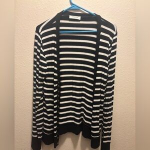 Zenana Black and White Striped Button Cardigan